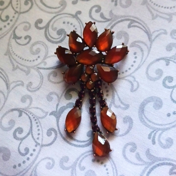 Amber Bronze Tone Flower Brooch - Picture 4 of 5